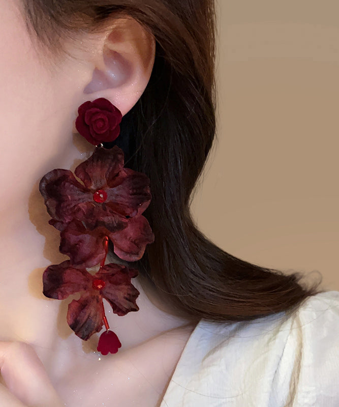 Loose Mulberry Fabric Resin Floral Tassel Drop Earrings