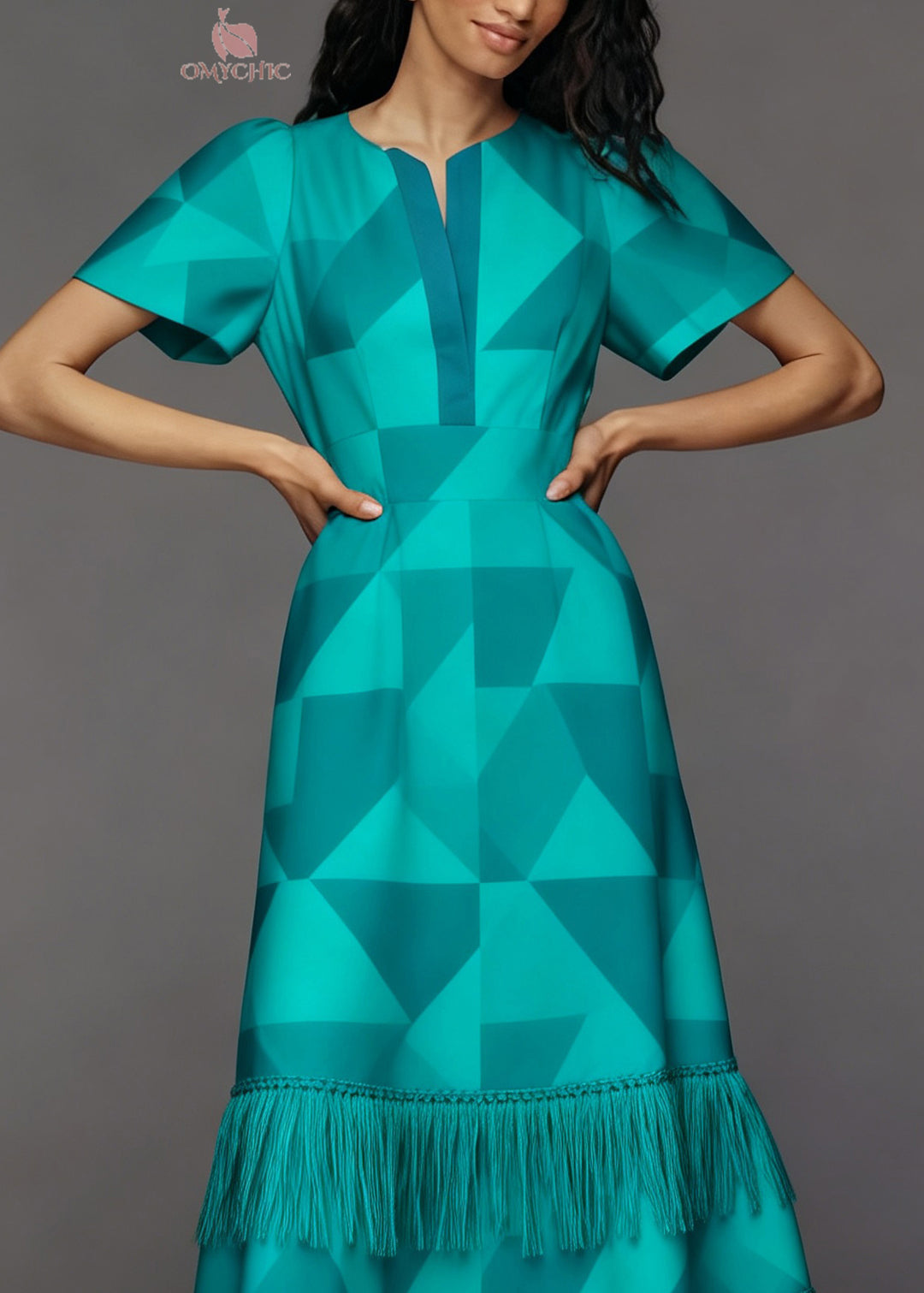 Loose O Neck Geometric Print Tassel Patchwork Cotton Dress Summer