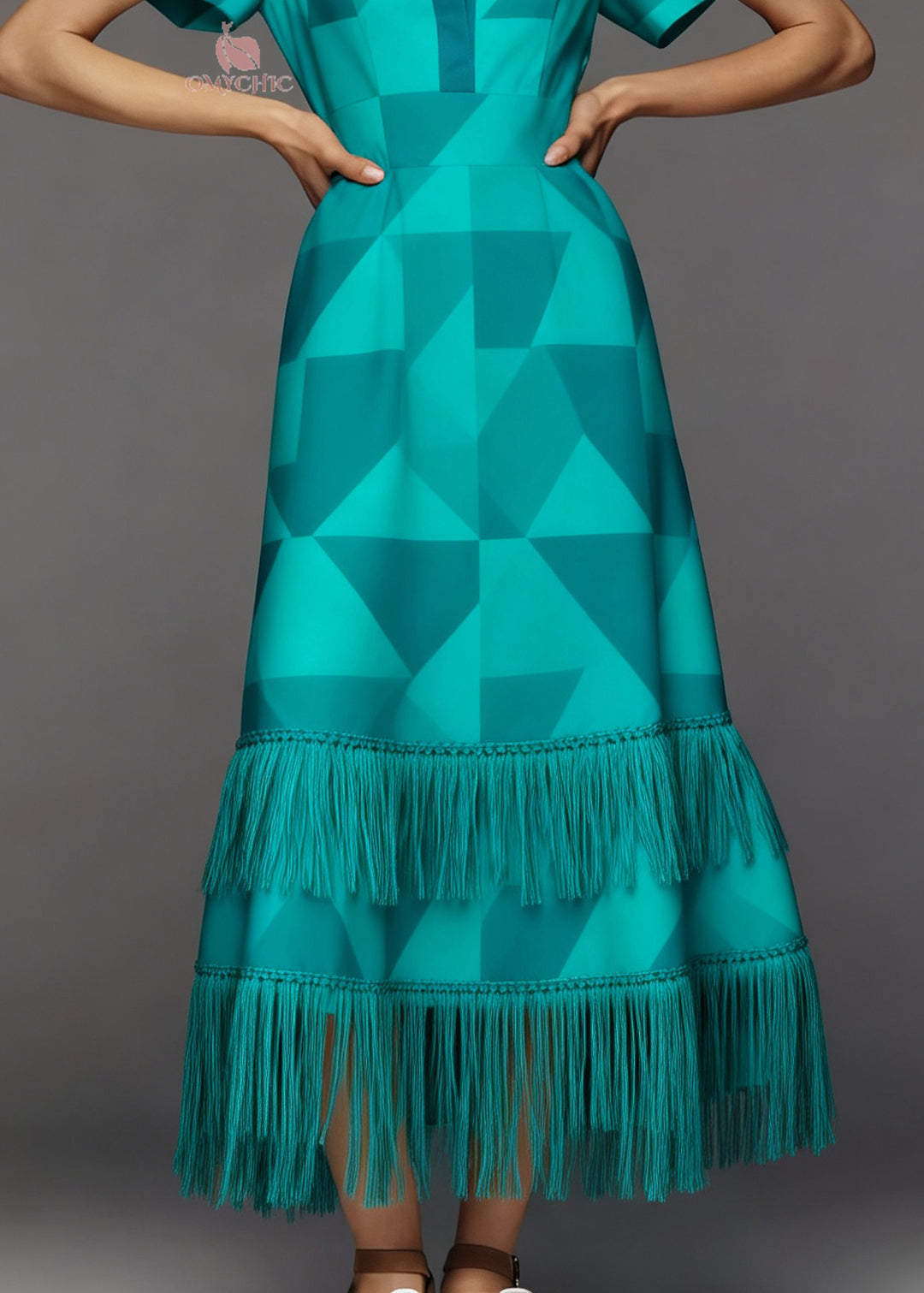 Loose O Neck Geometric Print Tassel Patchwork Cotton Dress Summer