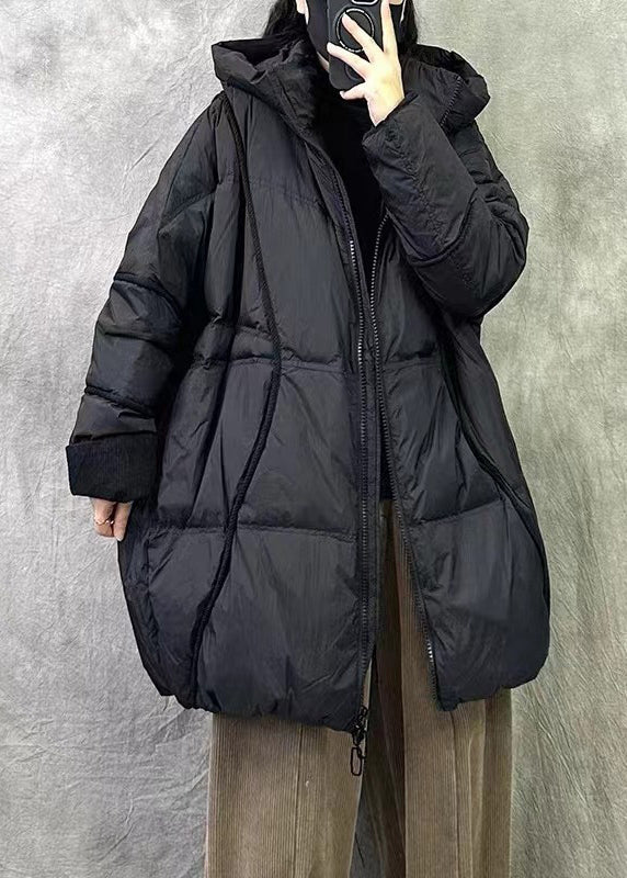 Loose Orange Hooded Zippered Solid Duck Down Puffer Coat Winter