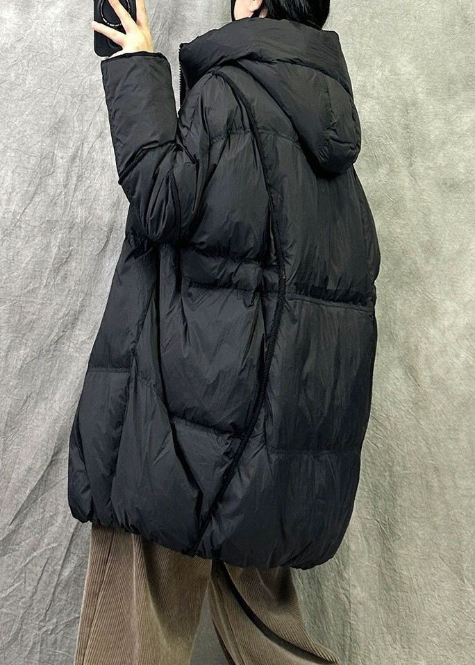 Loose Orange Hooded Zippered Solid Duck Down Puffer Coat Winter