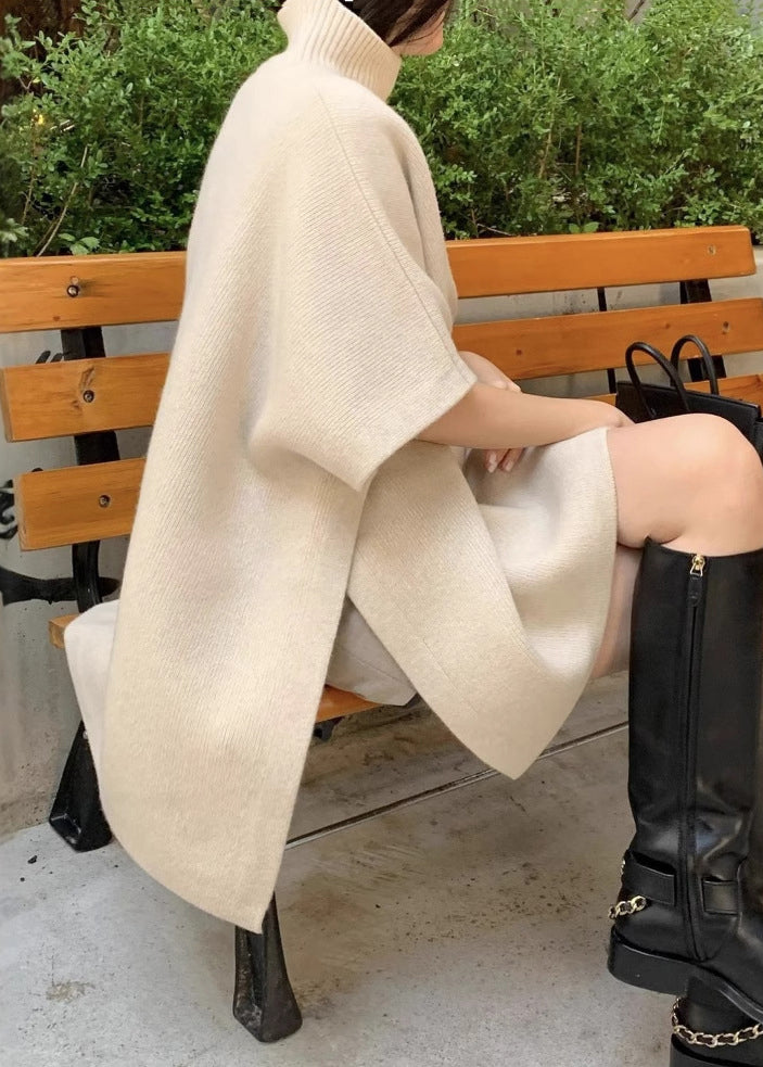 Loose Orange Turtleneck Side Open Cozy Knit Sweaters Fall