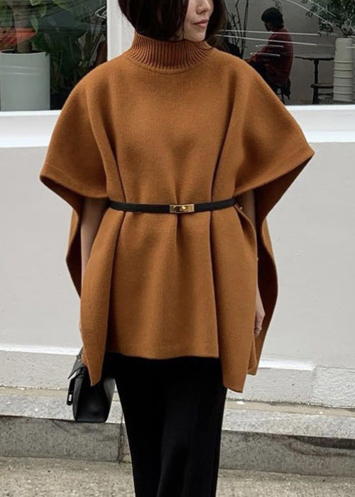 Loose Orange Turtleneck Side Open Cozy Knit Sweaters Fall