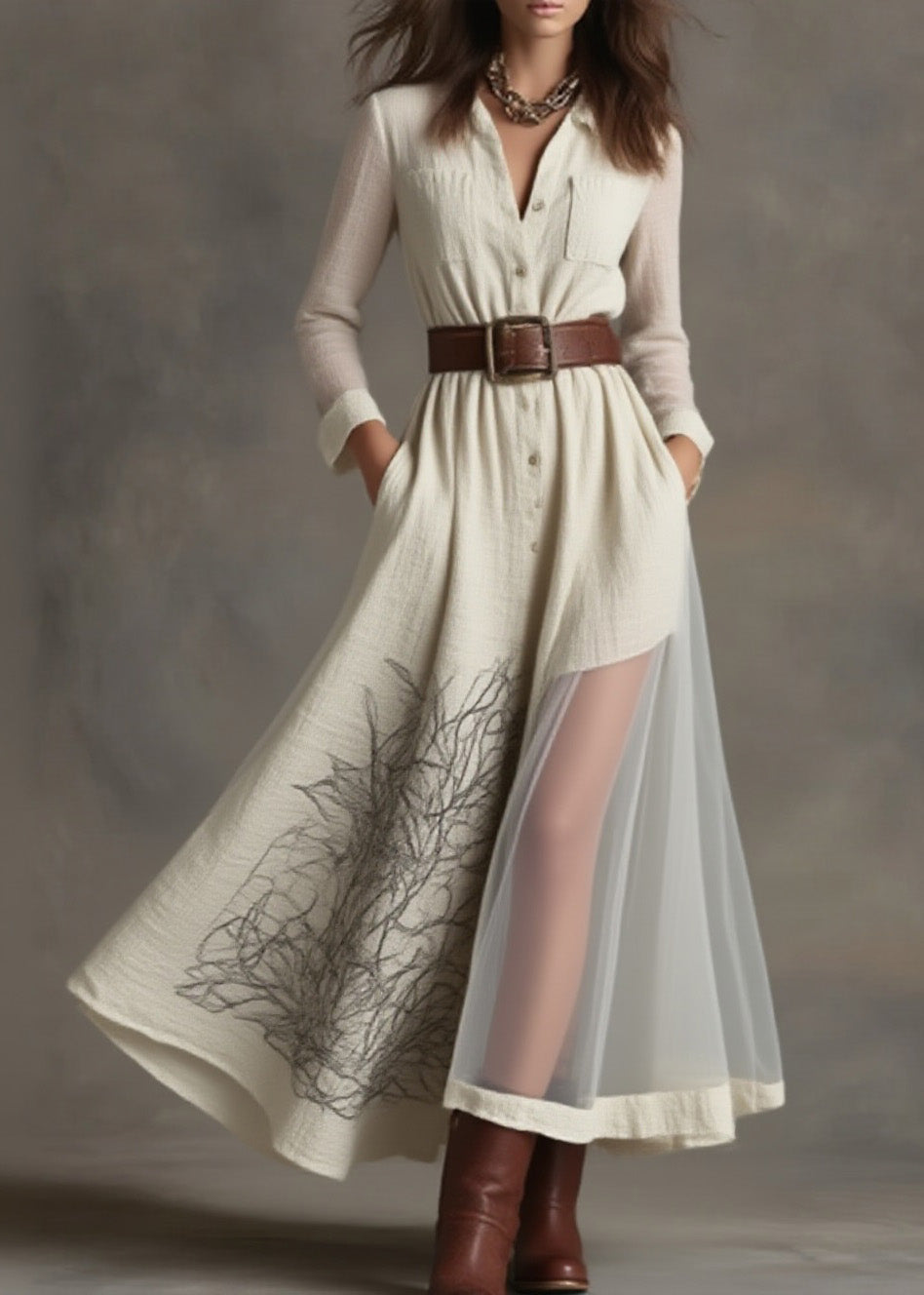 Loose Peter Pan Collar Print Patchwork Cotton Dresses Spring