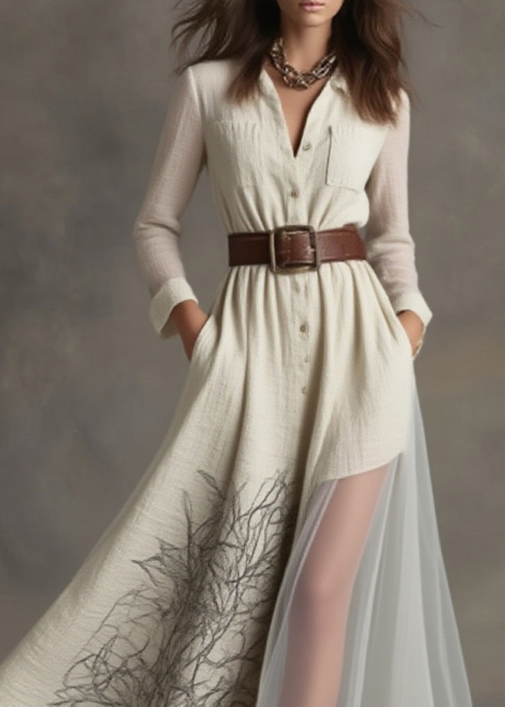 Loose Peter Pan Collar Print Patchwork Cotton Dresses Spring