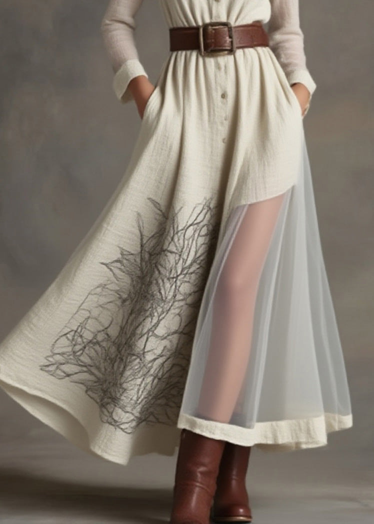 Loose Peter Pan Collar Print Patchwork Cotton Dresses Spring