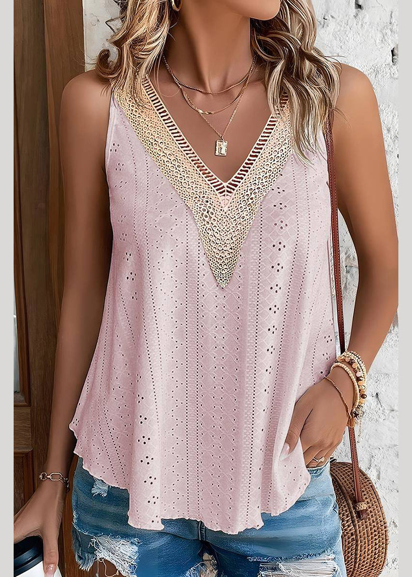 Loose Pink Hollow Out Thin Tank Sleeveless