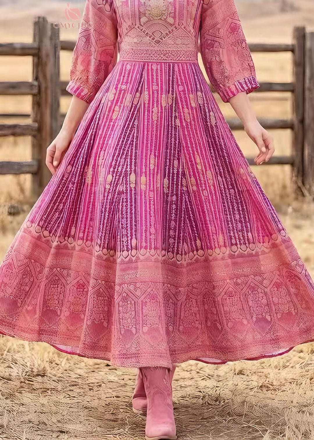 Loose Pink O Neck Print Cotton Maxi Dresses Summer