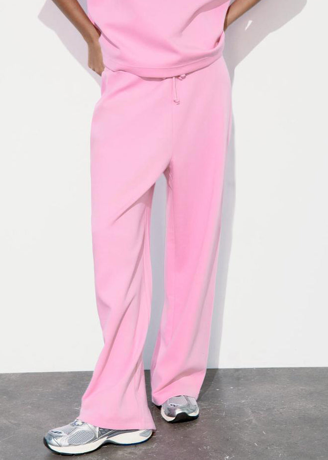 Loose Pink O Neck T Shirt And Pants Cotton Two-Piece Set Summer