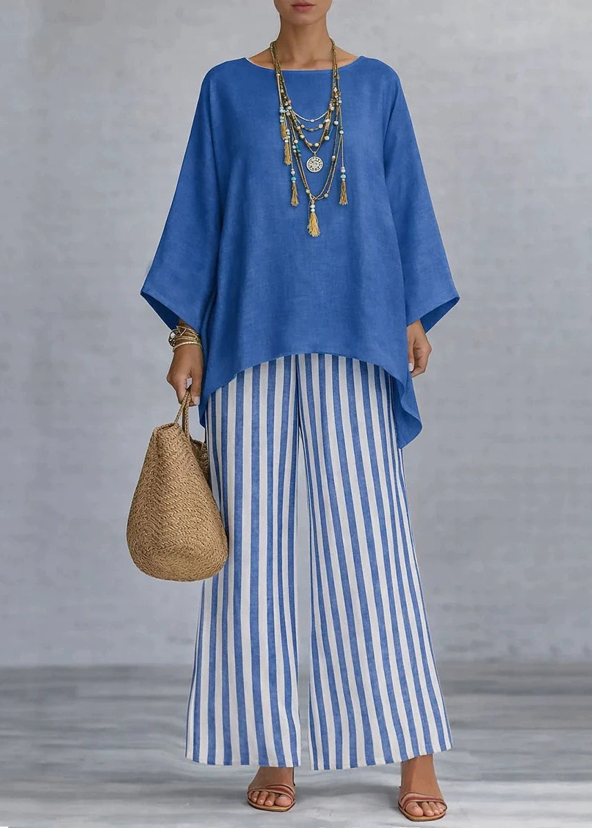 Loose Pink O-Neck Top And Wide Leg Pants Two-Piece Set Fall