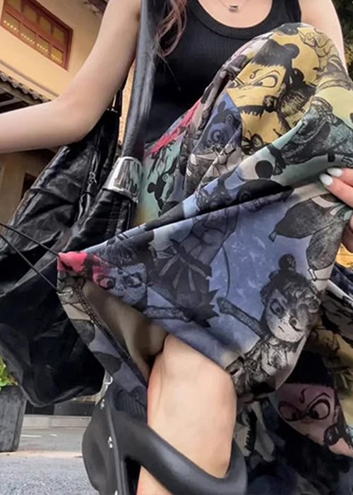 Loose Print Pockets Drawstring Cotton Pants Summer