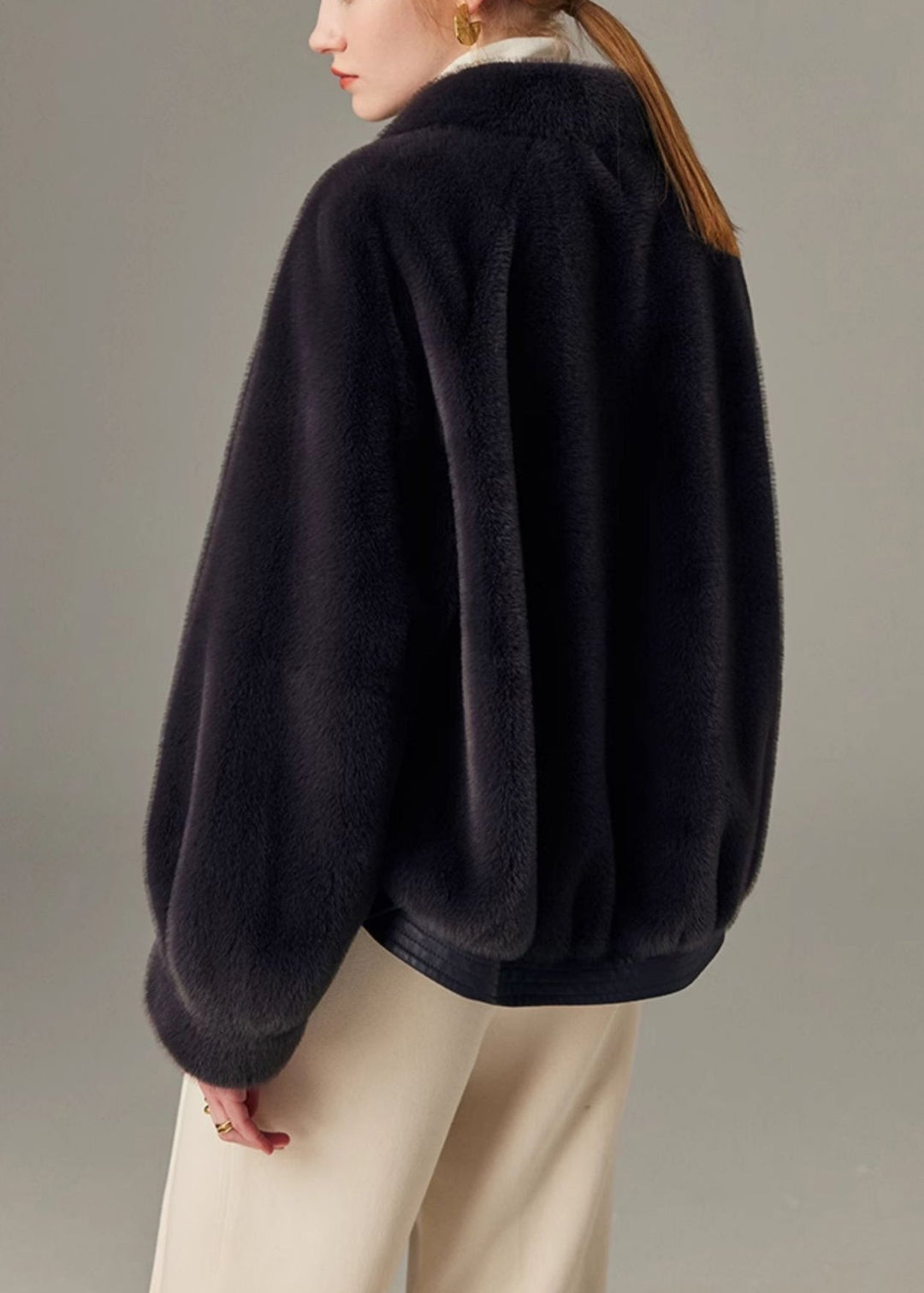 Loose Purple Button Faux Leather Patchwork Mink Hair Coats Winter