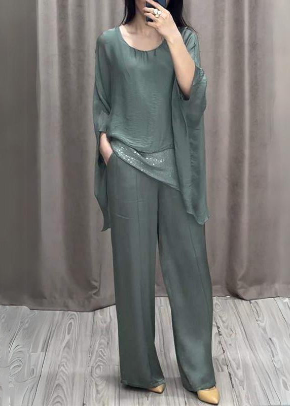 Loose Purple O Neck Solid Tops And Pants Cotton Two Pieces Set Batwing Sleeve