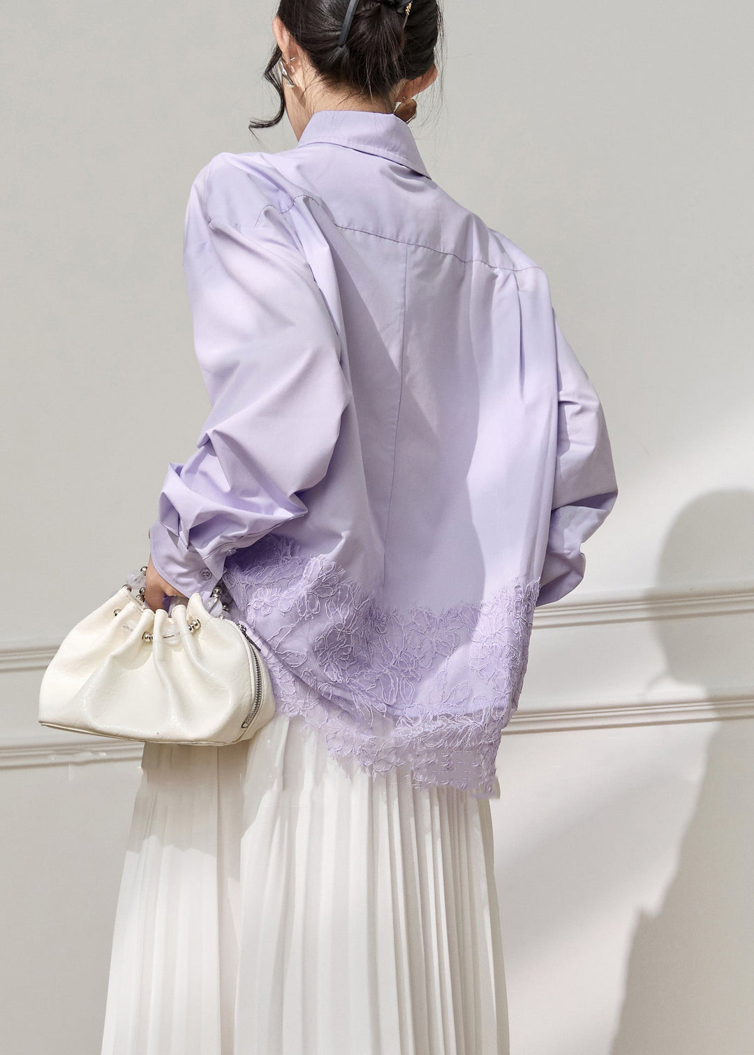 Loose Purple Peter Pan Collar Button Lace Cotton Shirt Fall