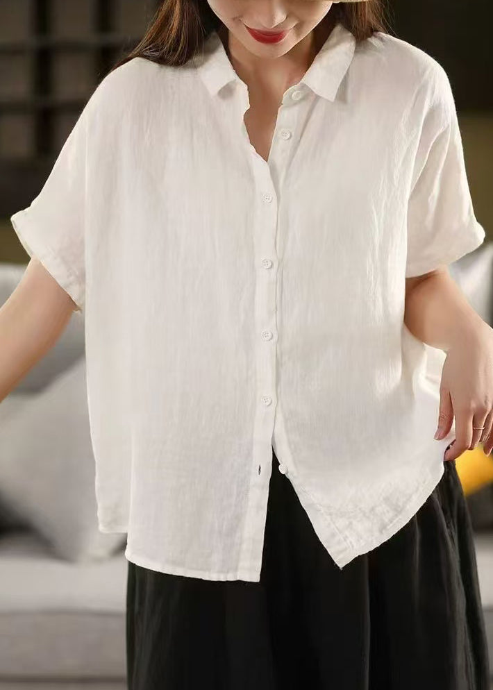 Loose Purple Peter Pan Collar Button Linen Blouses Summer