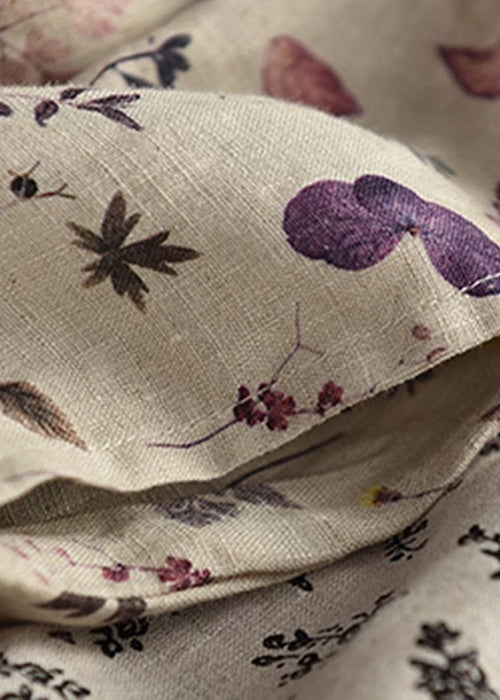 Loose Purple Print Drawstring Linen Crop Pants Summer
