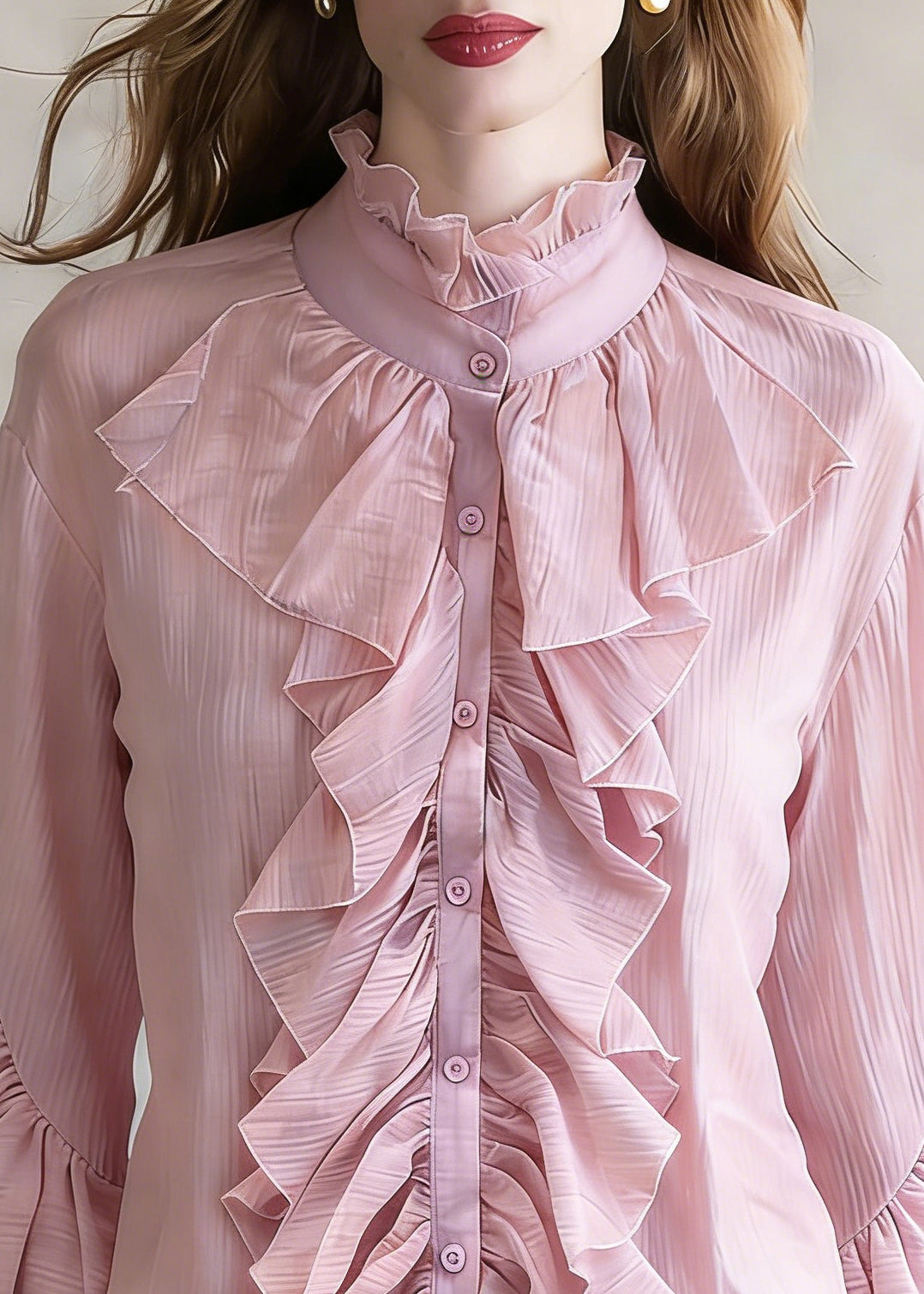 Loose Purple Ruffled Button Shirt Top Flare Sleeve - Omychic