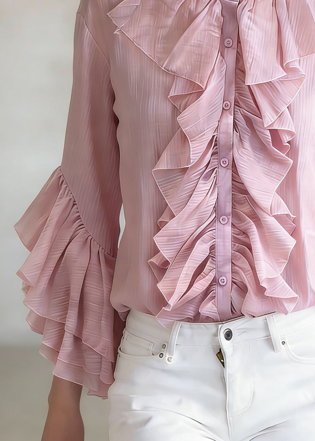 Loose Purple Ruffled Button Shirt Top Flare Sleeve - Omychic