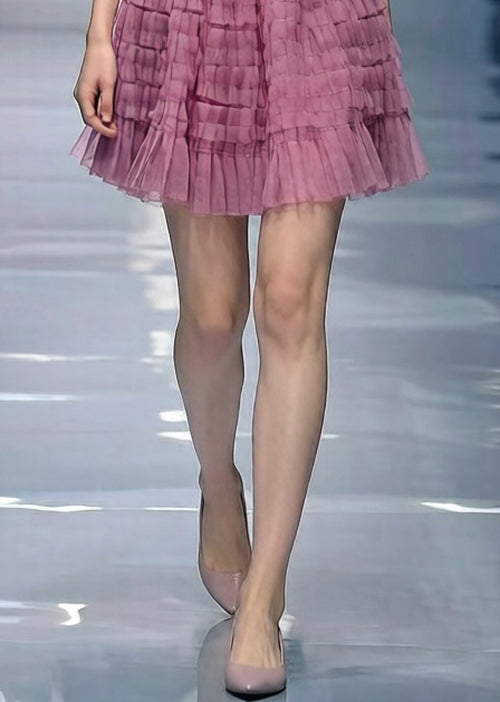 Loose Purple Wrinkled Elastic Waist Tulle Skirt Summer - Omychic