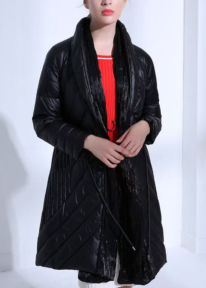 Loose Purple Wrinkled Tie Waist Pockets Fine Cotton Parkas Winter