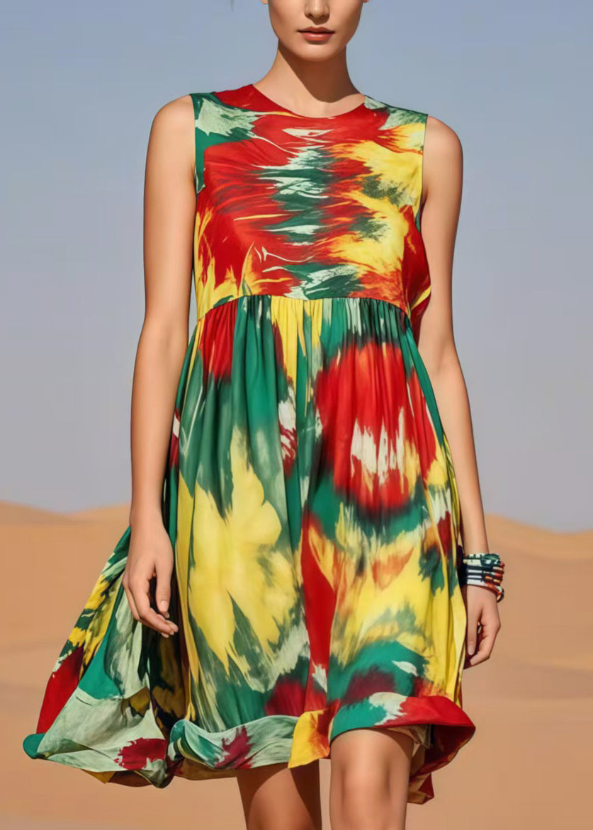 Loose Rainbow Tie Dye Cotton Mini Dresses Summer