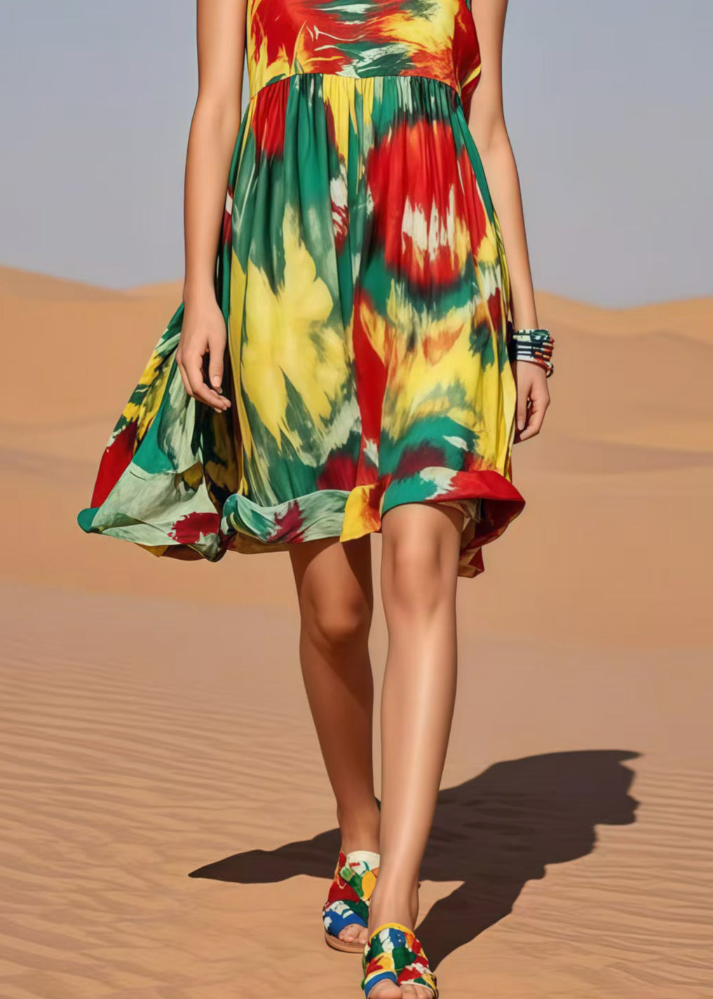 Loose Rainbow Tie Dye Cotton Mini Dresses Summer