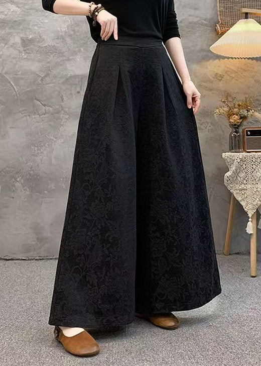 Loose Red Pockets Jacquard Silk Wide Leg Pants Fall