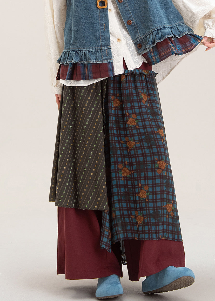 Loose Red Print Patch Wide Leg Pants Fall