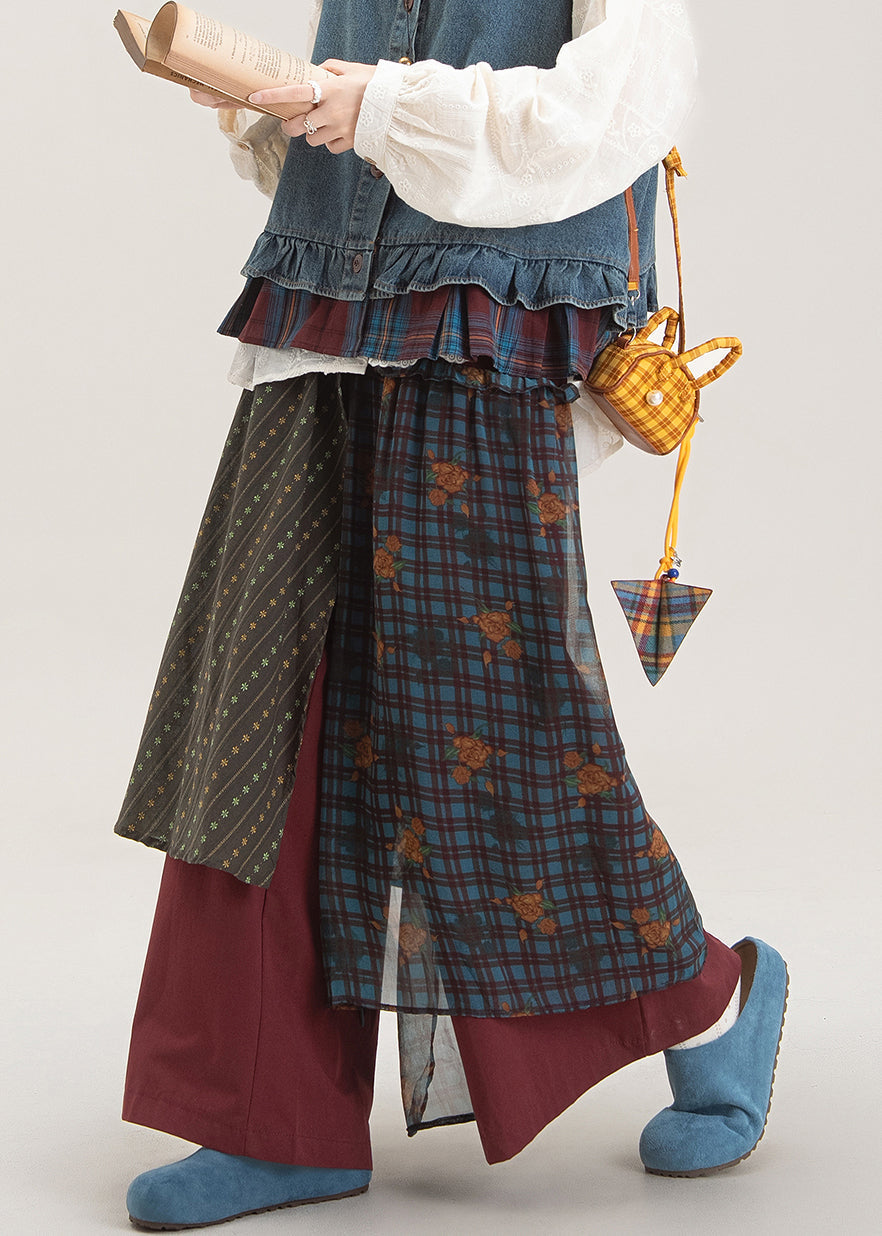 Loose Red Print Patch Wide Leg Pants Fall