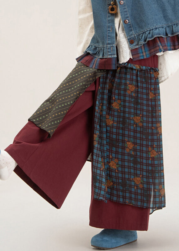 Loose Red Print Patch Wide Leg Pants Fall