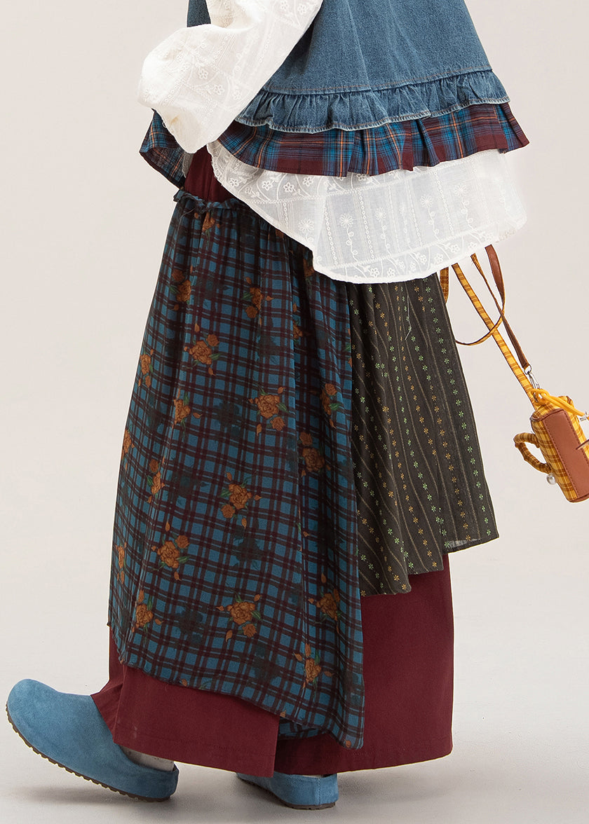 Loose Red Print Patch Wide Leg Pants Fall