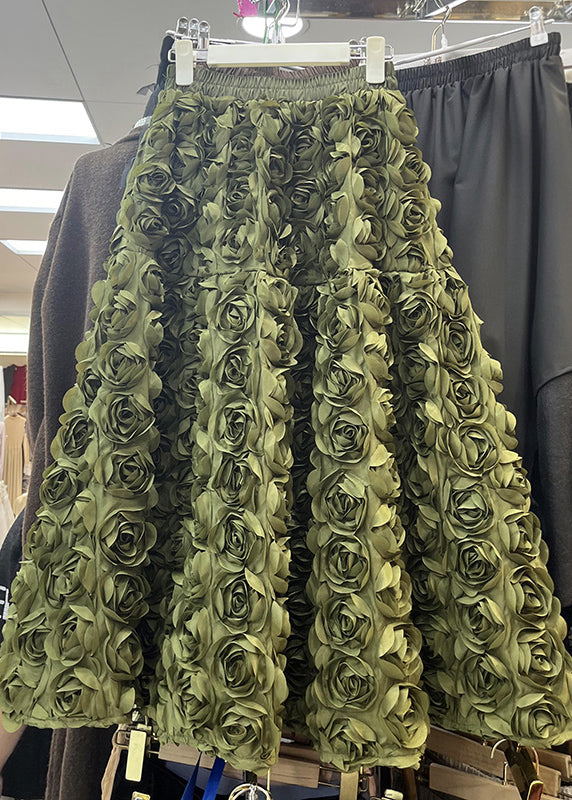 Loose Rose Floral Elastic Waist Tulle Maxi Skirts Spring