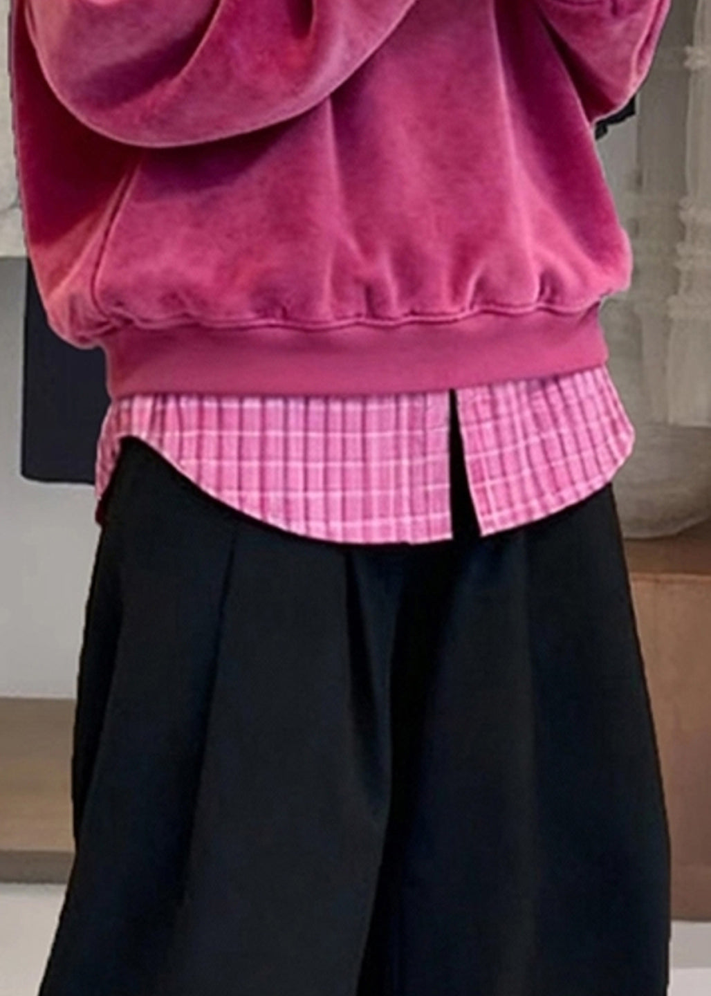 Loose Rose Peter Pan Collar Patchwork False Two Pieces Corduroy Sweatshirts Winter