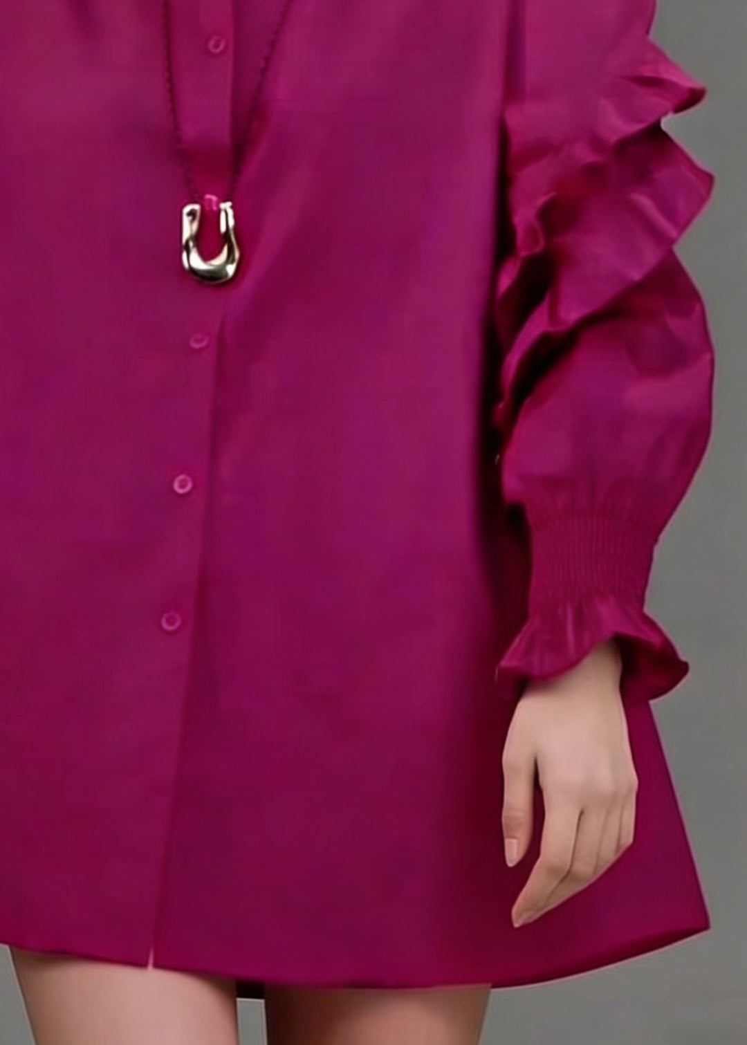 Loose Rose Ruffled Button Solid Cotton Blouse Lantern Sleeve