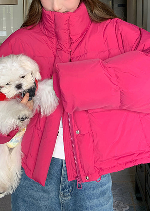 Loose Rose Stand Collar Pockets Drawstring Duck Down Puffer Coat Winter