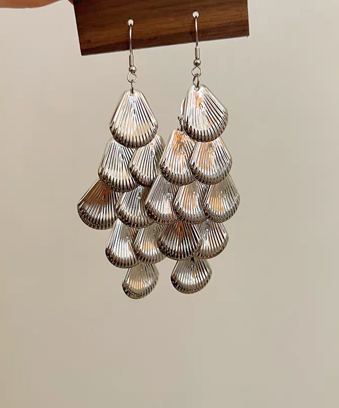 Loose Silk Metal Sequins Shell Tassel Drop Earrings