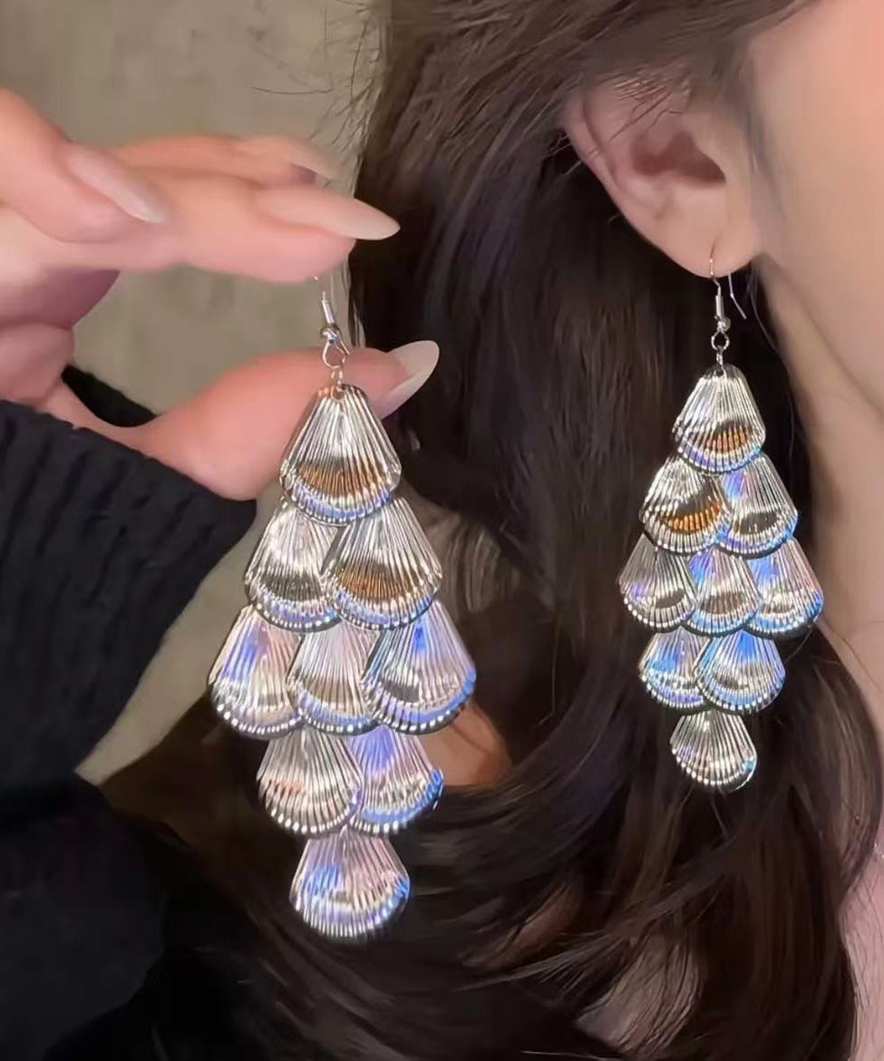 Loose Silk Metal Sequins Shell Tassel Drop Earrings