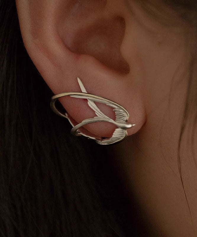 Loose Silk Sterling Silver Swallow Hollow Out Stud Earrings