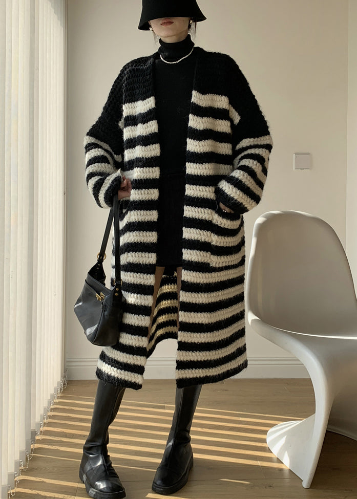 Loose Striped V Neck Striped Knit Loose Cardigan Winter