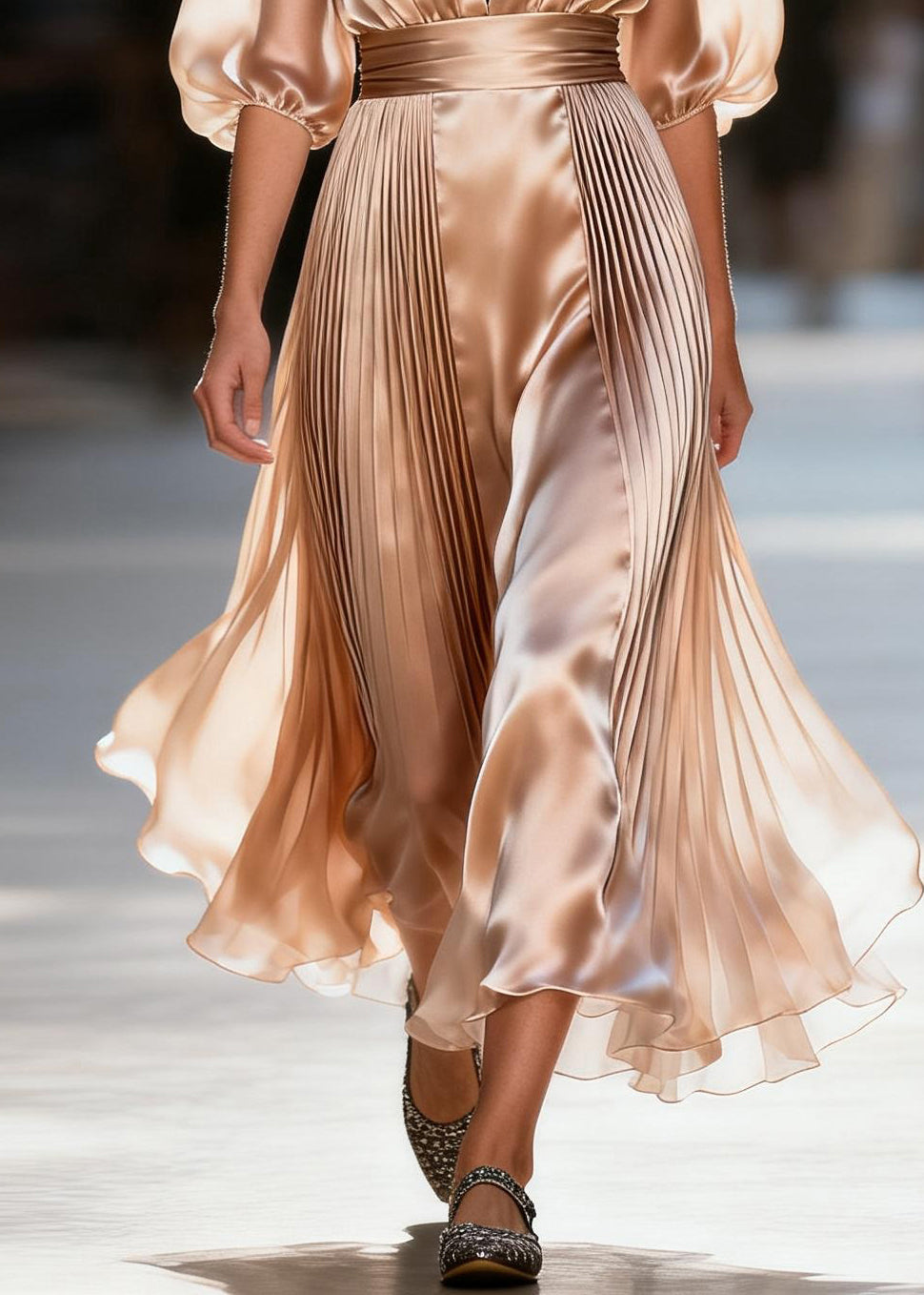 Loose V Neck Wrinkled Patchwork Silk Maxi Dresses Summer