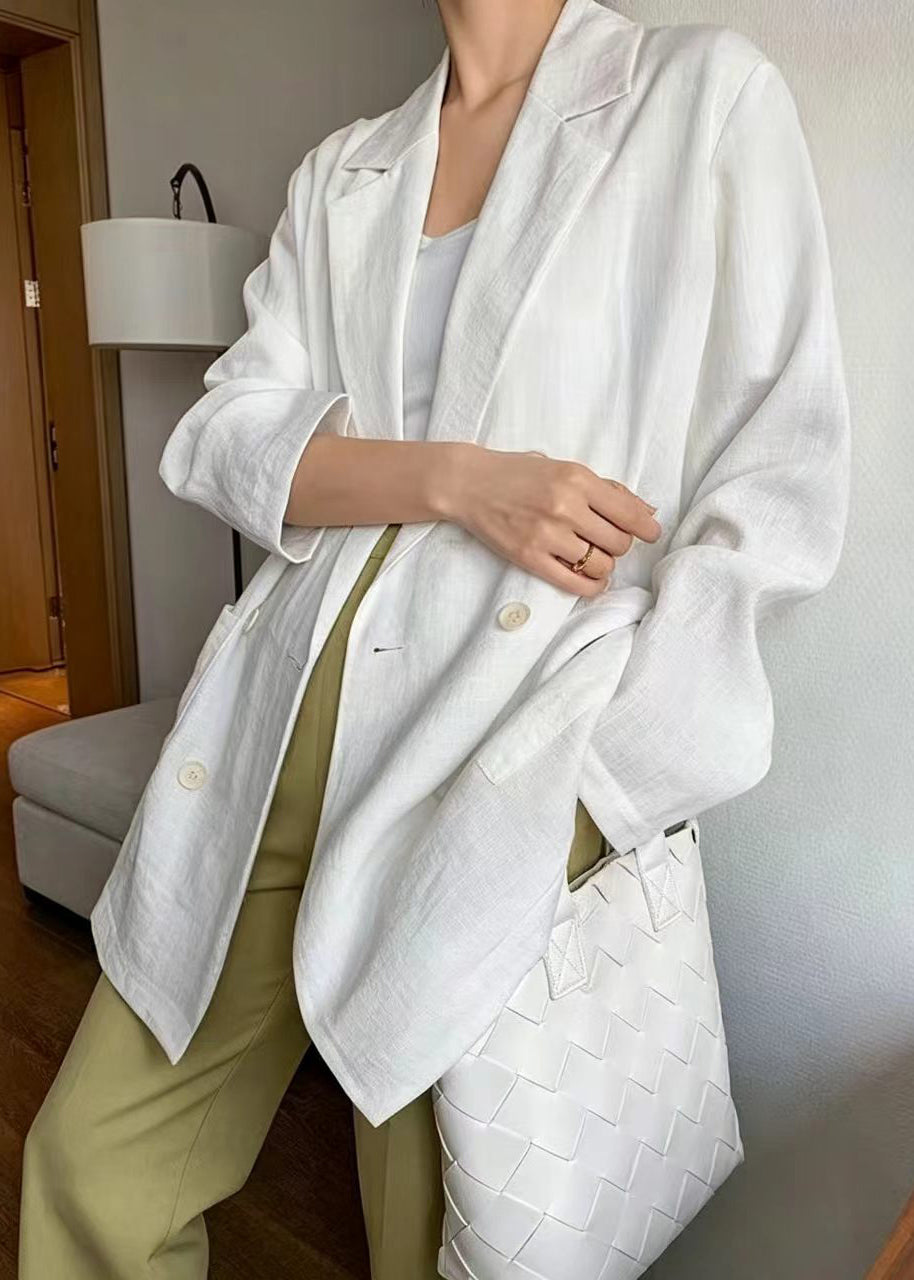 Loose White Notched Double Breasted Thin Jacket Fall