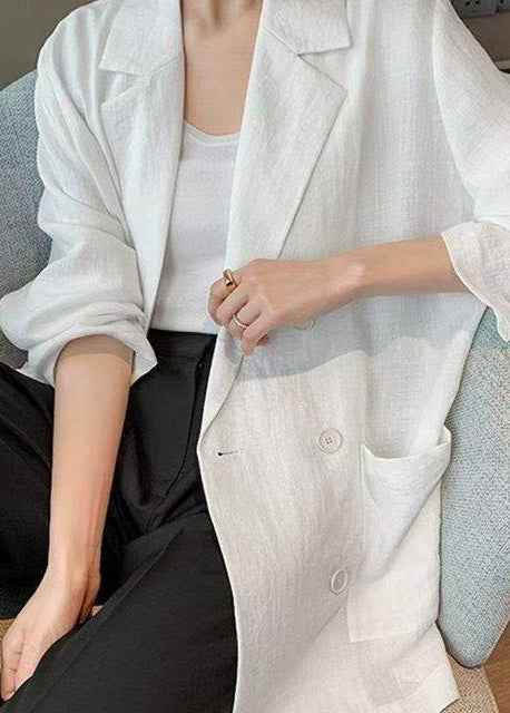 Loose White Notched Double Breasted Thin Jacket Fall