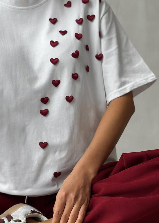 Loose White O Neck Love Cotton T Shirt Summer