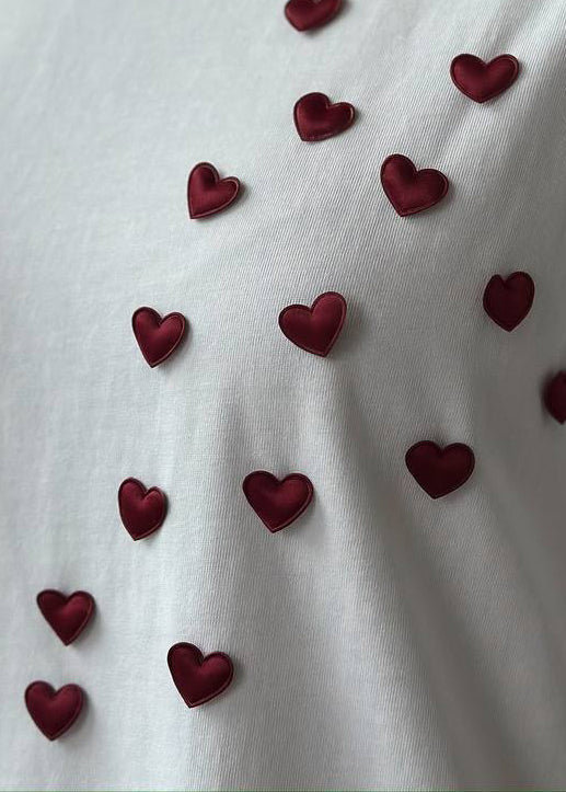 Loose White O Neck Love Cotton T Shirt Summer