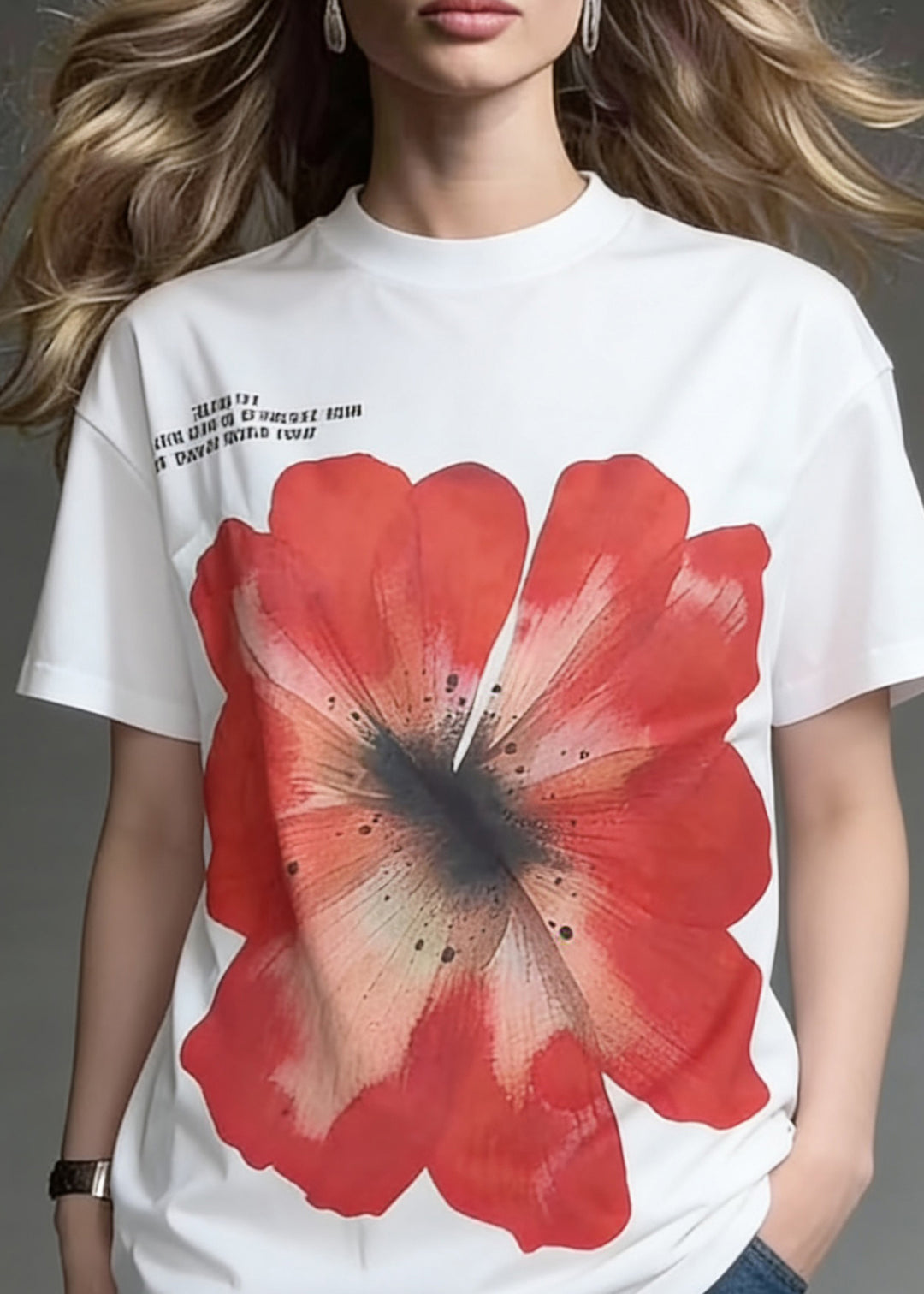 Loose White O-Neck Print Letter Cotton T Shirts Summer