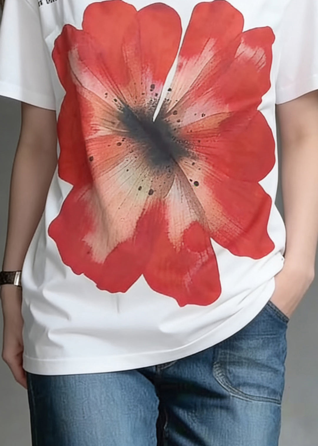 Loose White O-Neck Print Letter Cotton T Shirts Summer