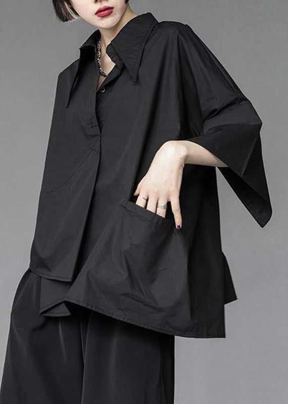 Loose White Peter Pan Collar Asymmetrical Solid Shirts Three Quarter Sleeve