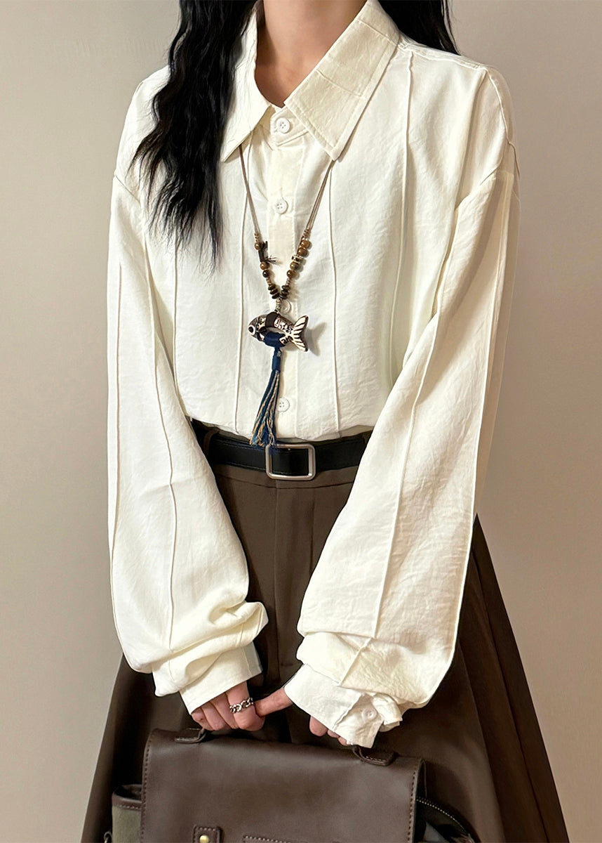 Loose White Peter Pan Collar Button Solid Cotton Shirts Spring