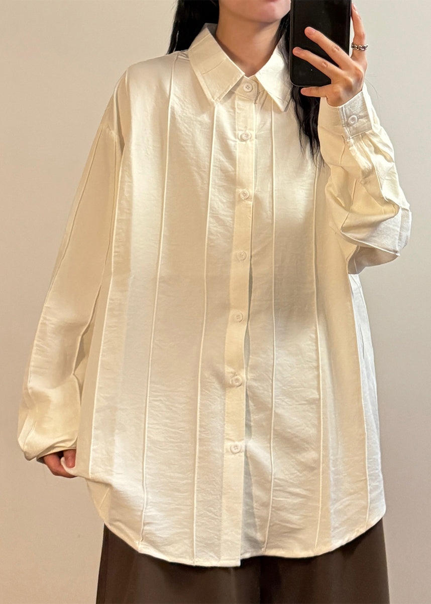Loose White Peter Pan Collar Button Solid Cotton Shirts Spring