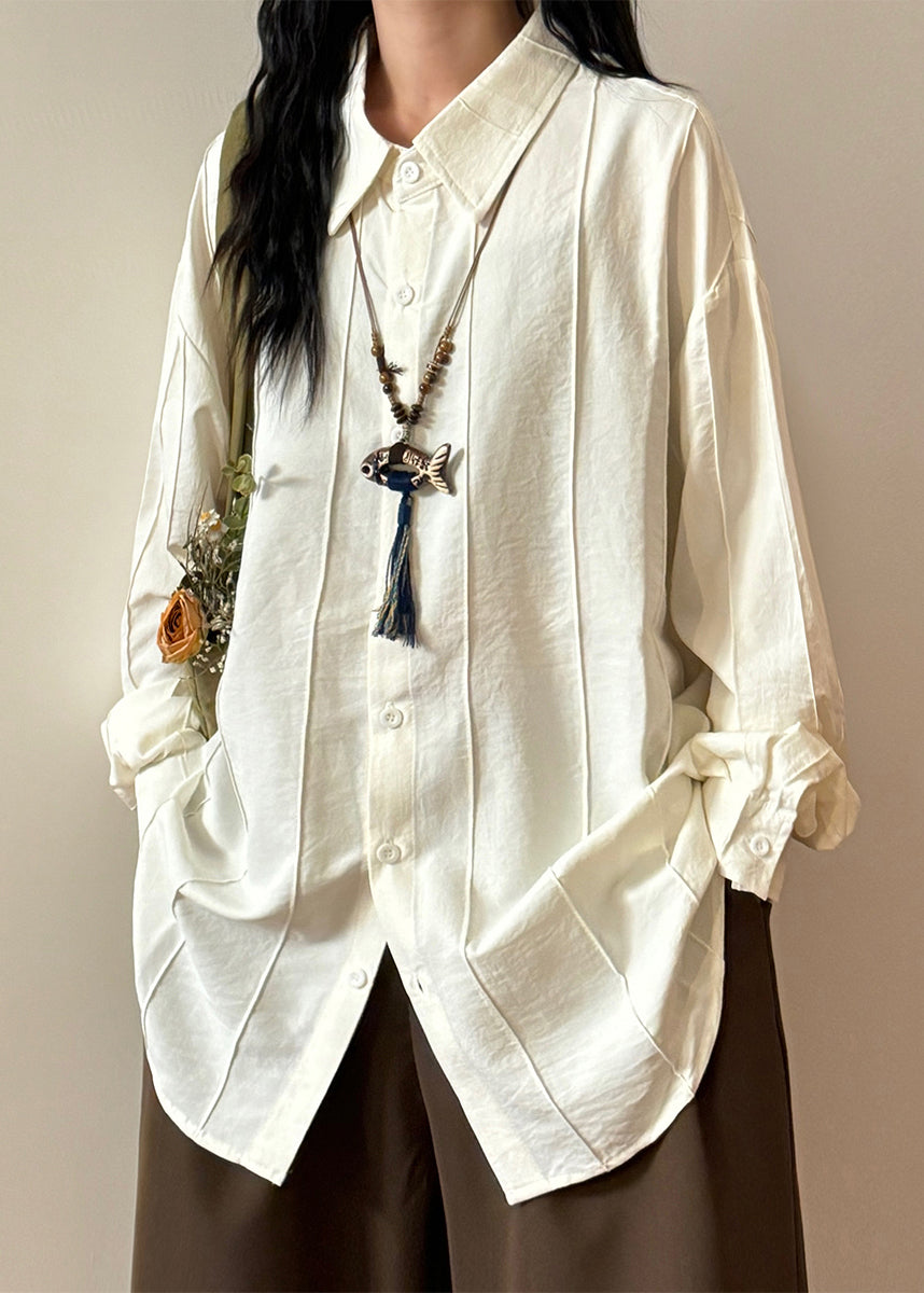 Loose White Peter Pan Collar Button Solid Cotton Shirts Spring